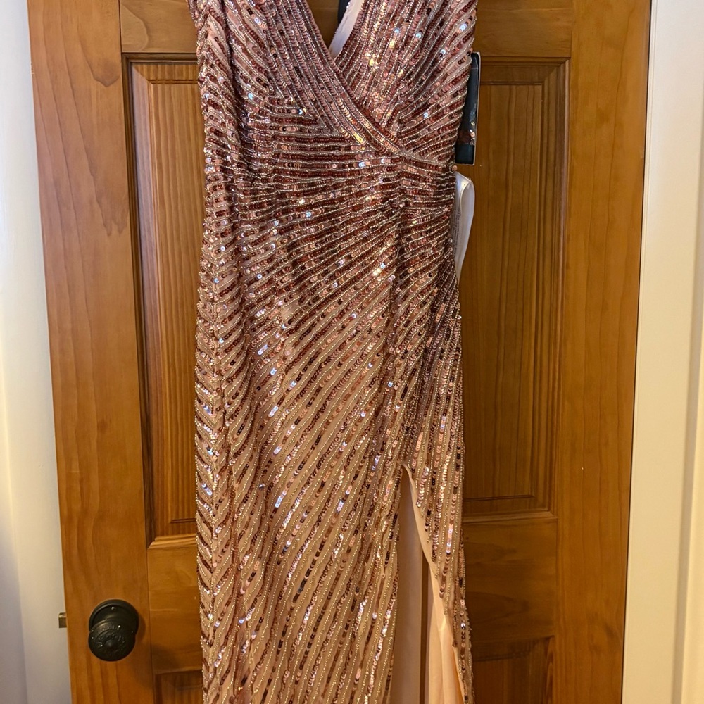 Mac Duggal Rose Gold Sequin Asymmetrical Dress